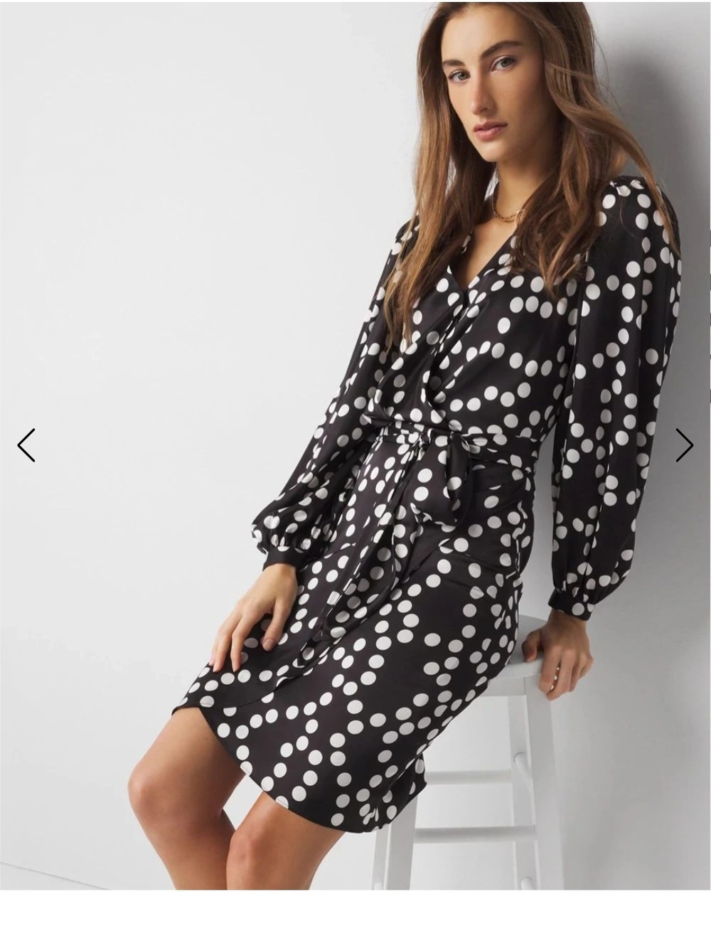 White House Black Market Black and White Polka Dot Wrap Midi Dress